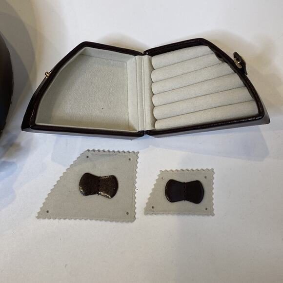 Bey-Berk Plaid Leather Neutral 2 Piece Jewelry Organizer Case NWOT Snap Close - Picture 10 of 16